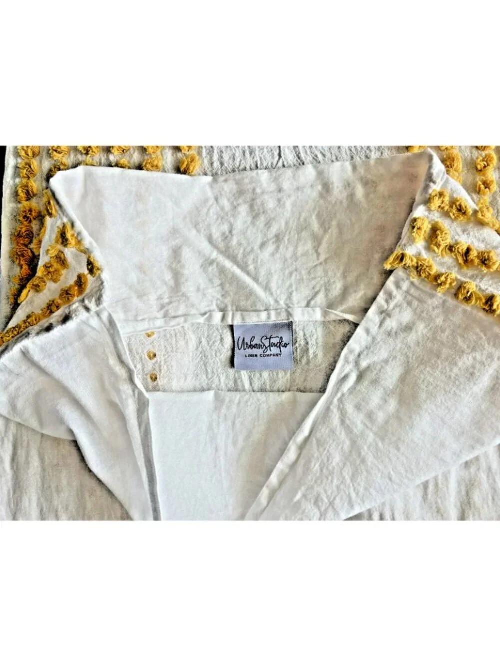 CHENILLE King Pillowcase PAIR URBAN STUDIO Linen White Gold Art Deco 100% Cotton